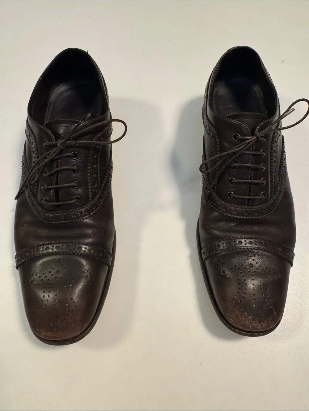 Salvatore Ferragamo Dark Brown Brogue Cap-Toe Oxfords
